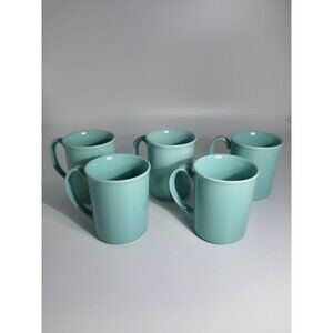 Corning Microwavable Aqua Blue Ceramic Coffee Mugs Set Of 5 Vintage